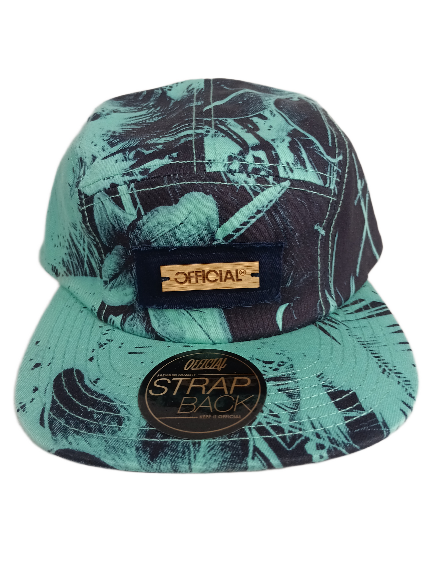 Official Odyessy Bamboos Turquoise Blue One Size Fits All Vintage Leather Strapback 5 Panel Hat