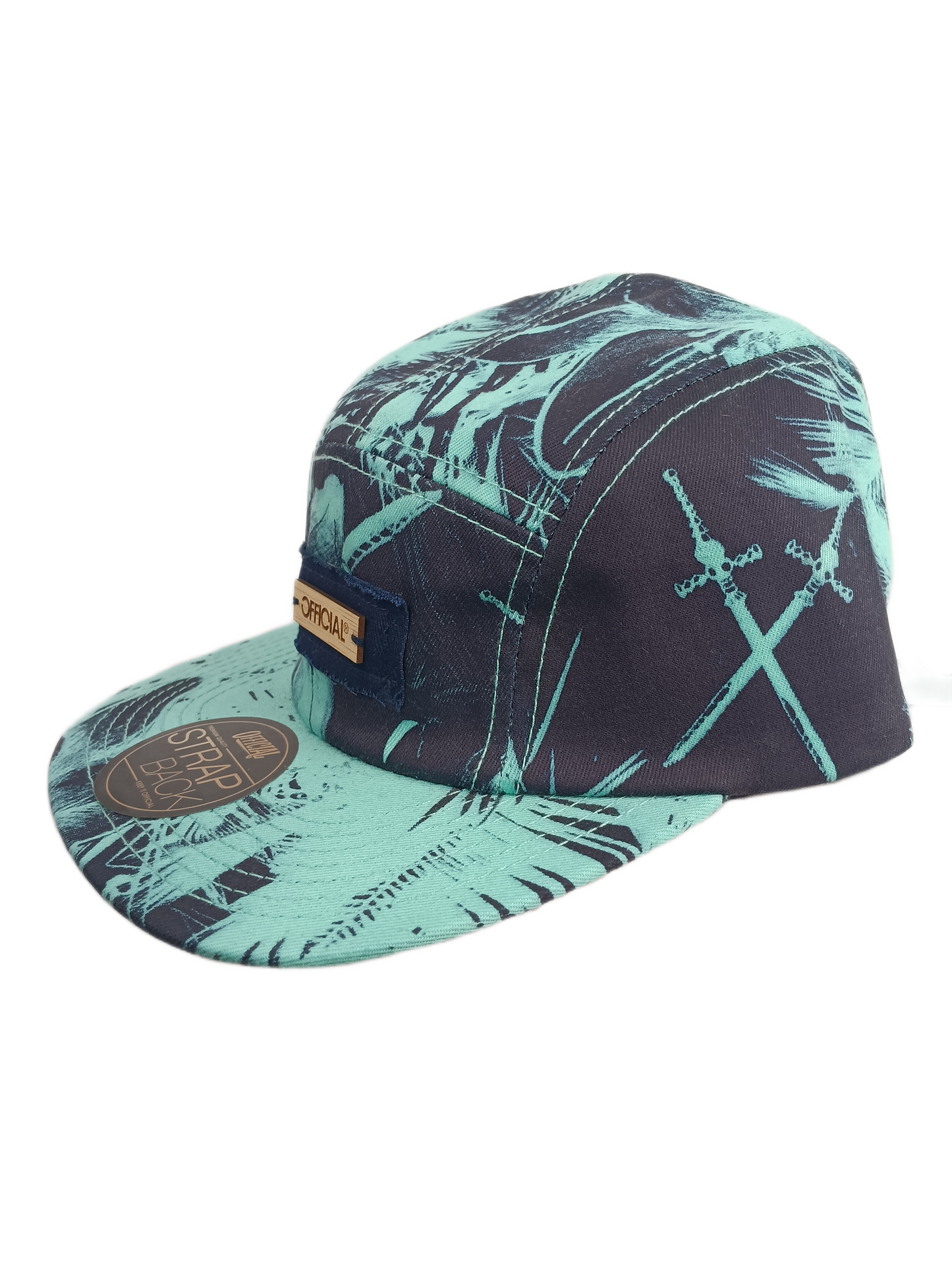 Official Odyessy Bamboos Turquoise Blue One Size Fits All Vintage Leather Strapback 5 Panel Hat