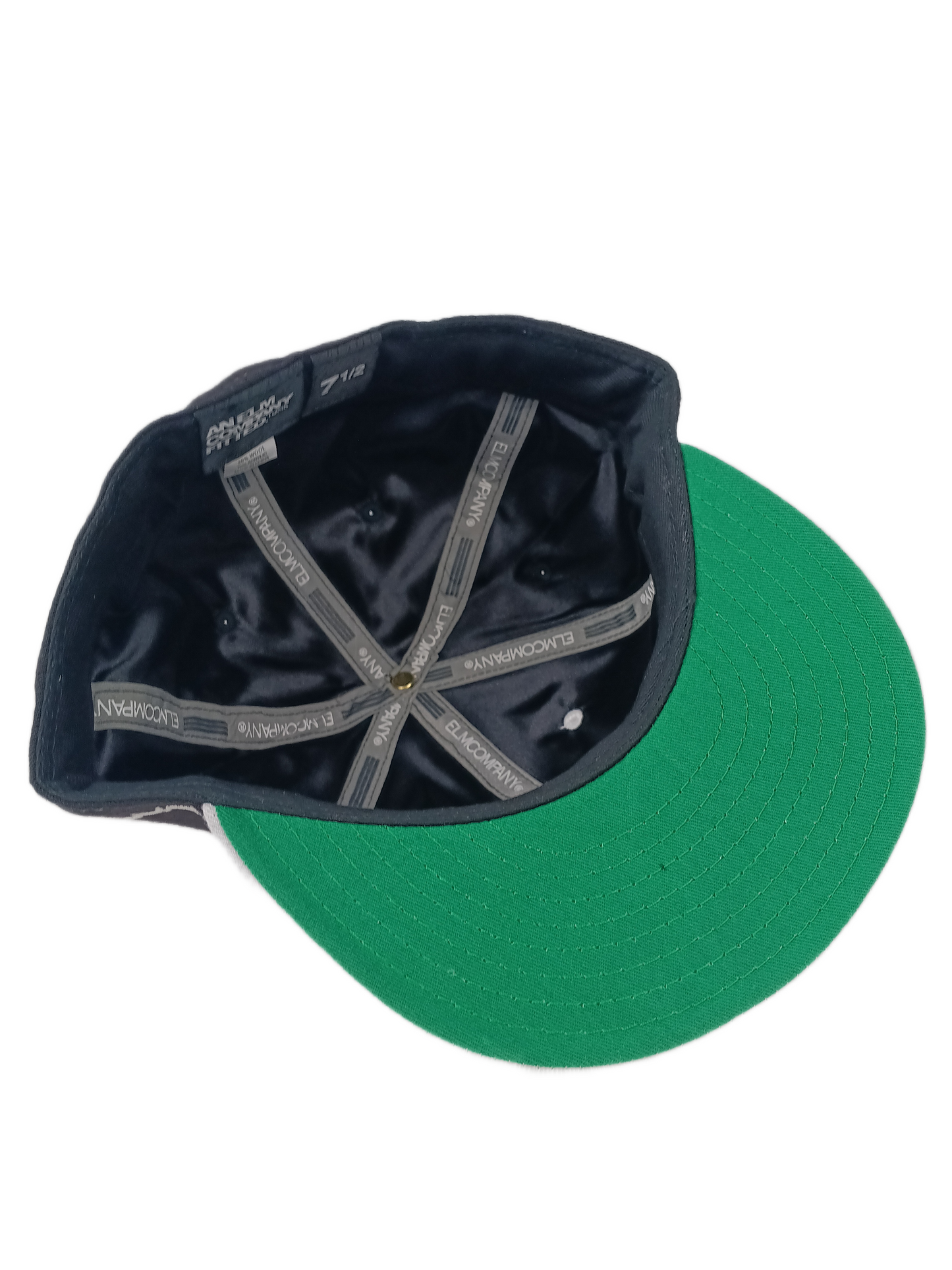 Elm Elm Co. Large Green Silver Leaf Logo Thick Patch Elm Side Print White Grey Black Size 7 1/2 Vintage Fitted Hat