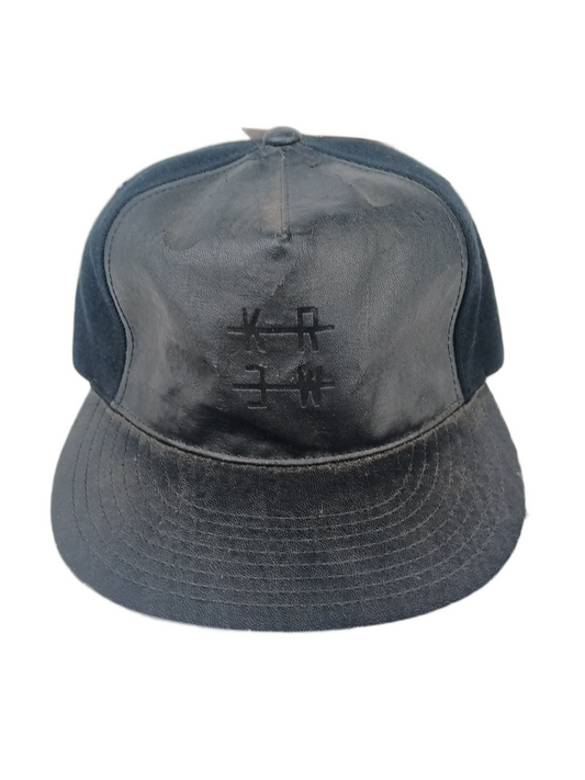 Krew Kr3w Lines Logo Black Leather Front & Brim One Size Fits All Vintage Leather Strapback Hat