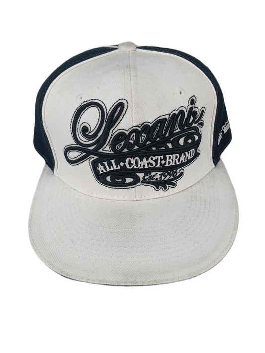 Lexani All Coast Bran White Black Pinstriped Triple Crown Side Logo & Back Print Size L Vintage Fitted Hat