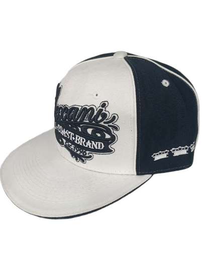 Lexani All Coast Bran White Black Pinstriped Triple Crown Side Logo & Back Print Size L Vintage Fitted Hat