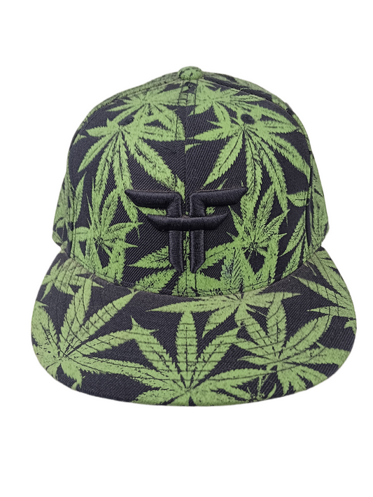 Fallen Fallen Logo Cannabis Leaves Black Green Size 7 1/4 Vintage Fallen Fitted Hat