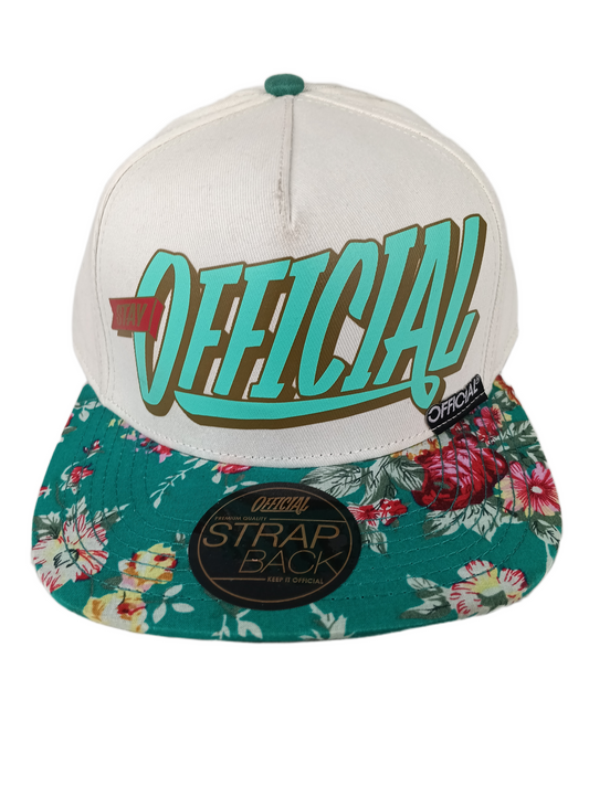 Official Stay Official Floral Turquoise Cream Teal One Size Fits All Vintage Leather Strapback Hat