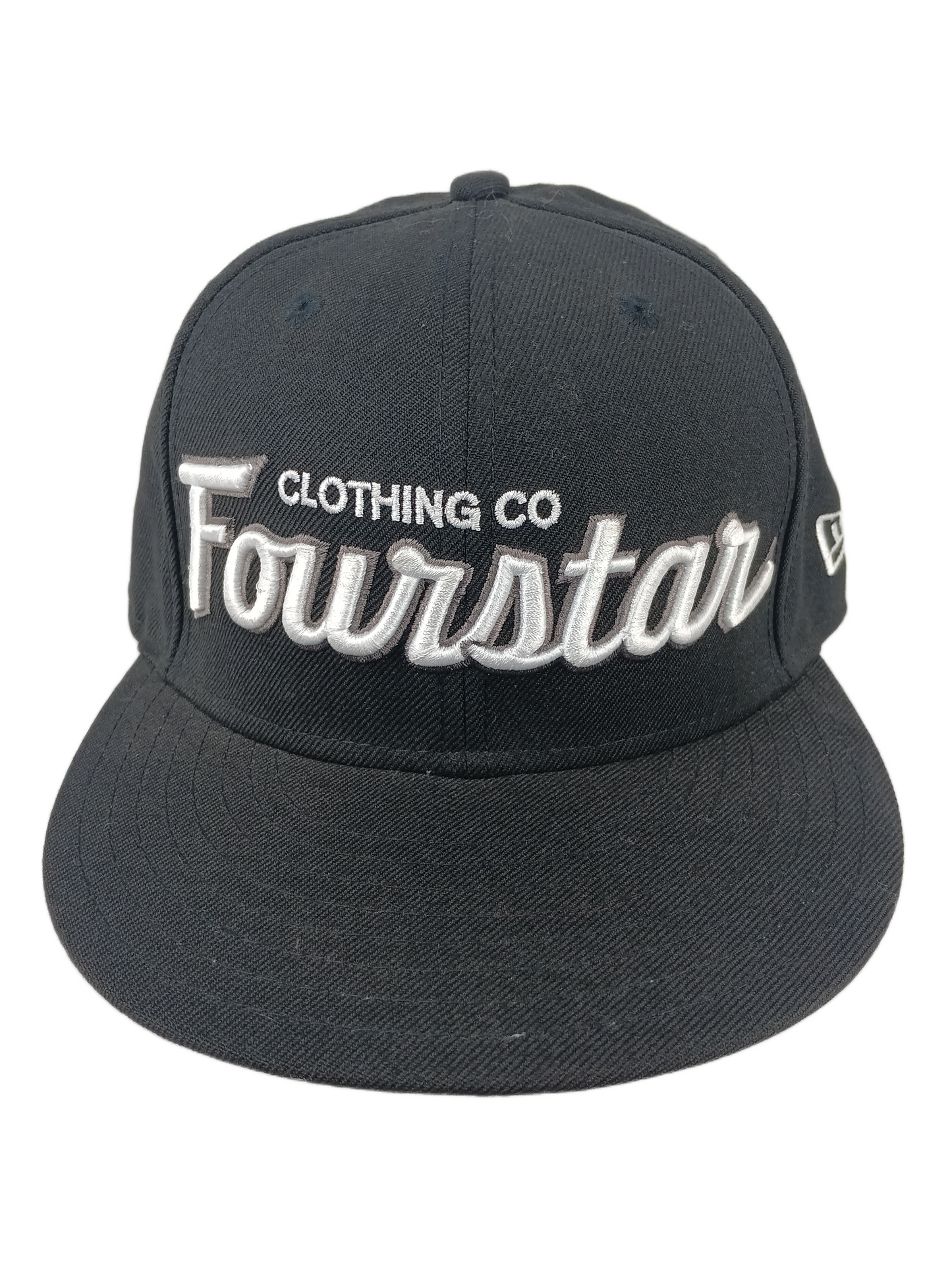 Fourstar Clothing Co. X New Era 59Fifty Black White Silver Large Fourstar Logo & Back Flag Logo Size 7 55.8cm Vintage Fitted Hat