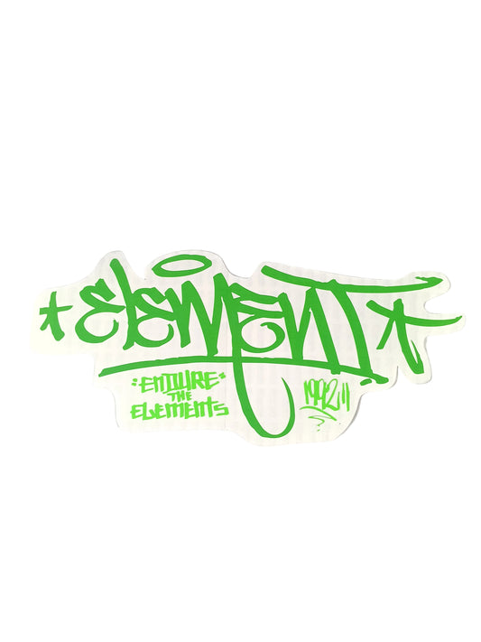 Element "Endure The Elements" Muska Graffiti Handstyle Signature Clear Green Lime Green 12" X 5.25" Large Vintage NOS Sticker 2000