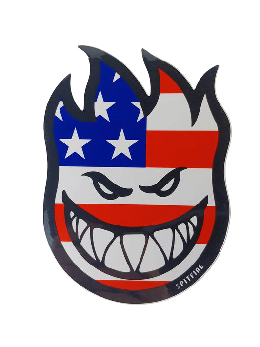 Spitfire Big Head American Flag Black Red White Blue Size 6" X 0.25" Vintage NOS Sticker