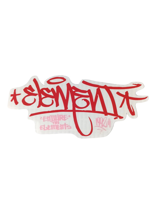 Element "Endure The Elements" Muska Graffiti Handstyle Signature Clear Red Pink 12" X 5.25" Large Vintage NOS Sticker 2000