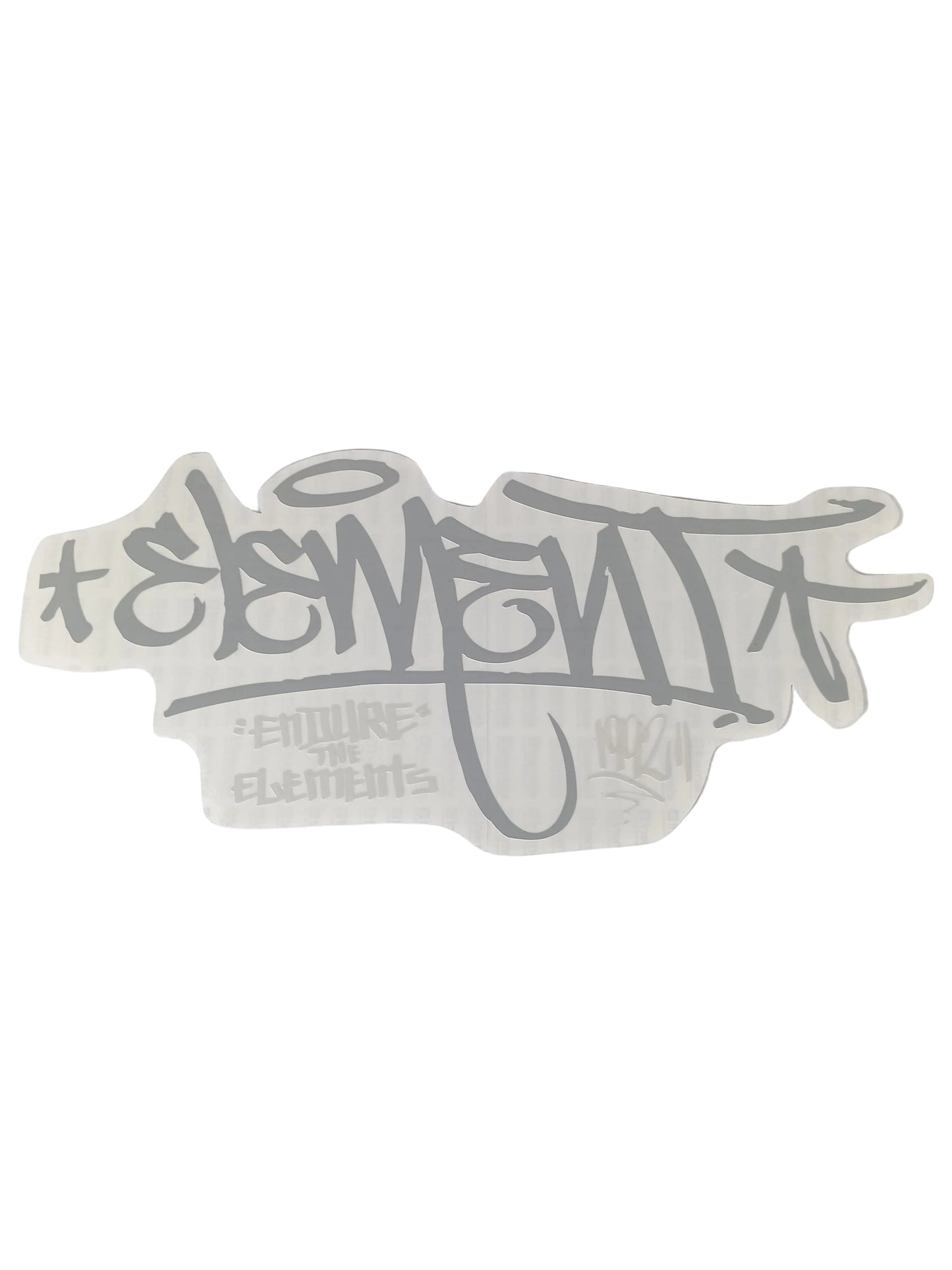 Element "Endure The Elements" Muska Graffiti Handstyle Signature Clear Silver Tan 12" X 5.25" Large Vintage NOS Sticker 2000