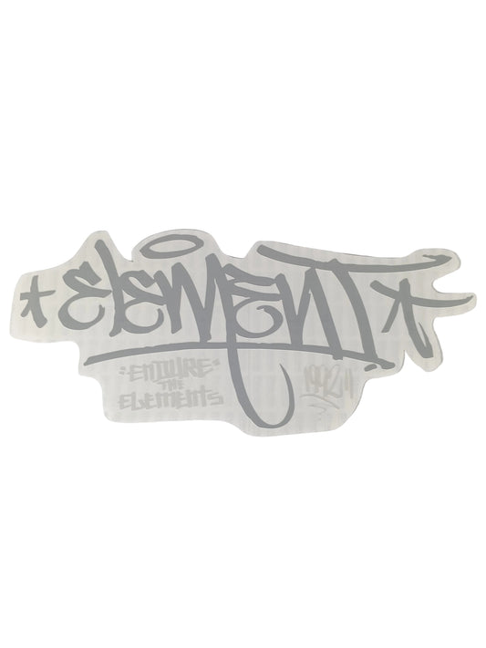Element "Endure The Elements" Muska Graffiti Handstyle Signature Clear Silver Tan 12" X 5.25" Large Vintage NOS Sticker 2000