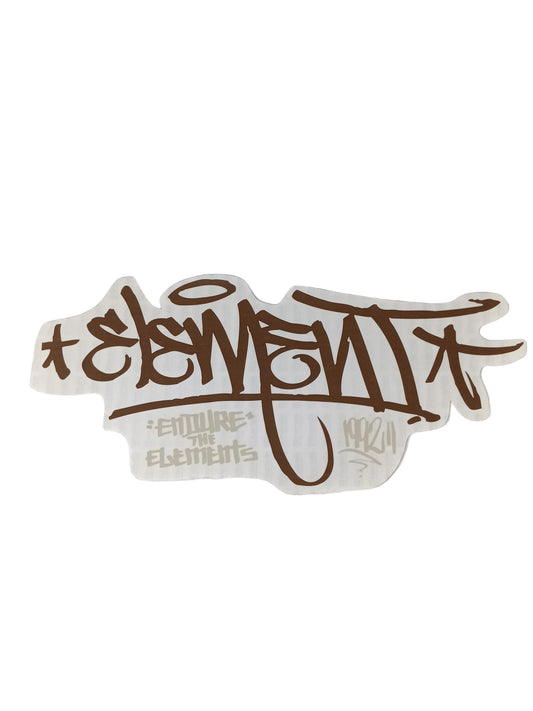 Element "Endure The Elements" Muska Graffiti Handstyle Signature Clear Tan Brown 12" X 5.25" Large Vintage NOS Sticker 2000