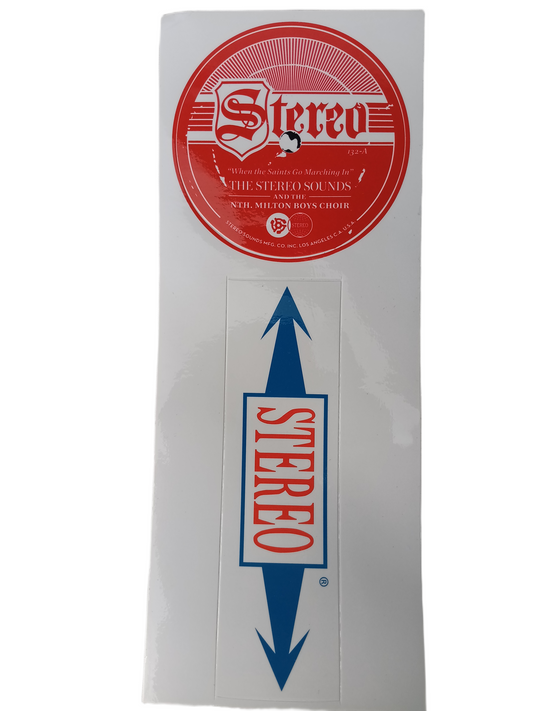 Stereo 132-A When The Saints Go Marching In Milton Boys Choir & Stereo Arrow Logo Red White Blue 10.5" X 3.5" Vintage Sticker Sheet
