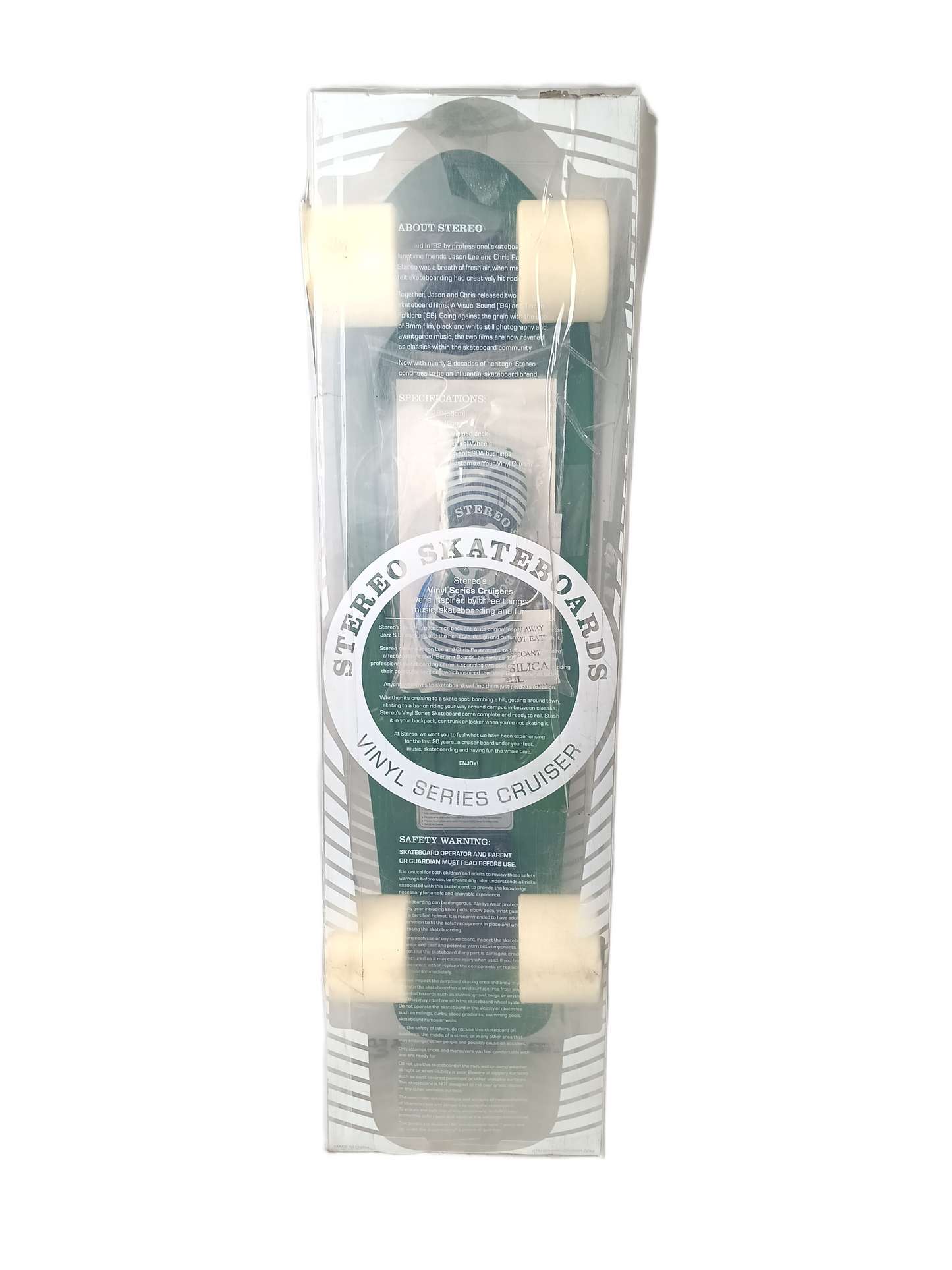 Stereo Skateboards Vinyl Cruiser Series Kelly Green Black White Vintage Vinyl Cruiser Complete In Original Case With Sunglasses & Sticker Pack