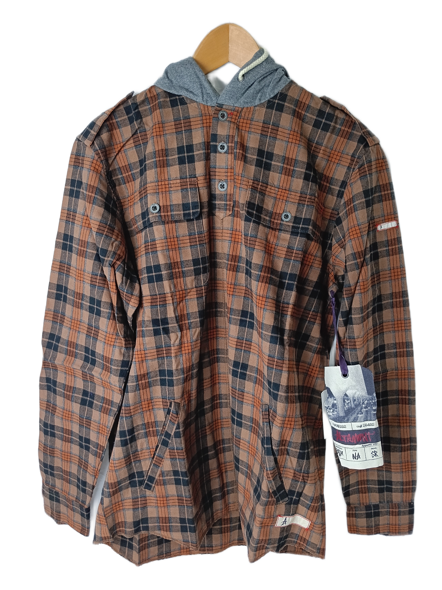 Altamont Armed Brown Plaid Woven L/s Vintage Hooded Flannel Hooded Sweatshirt