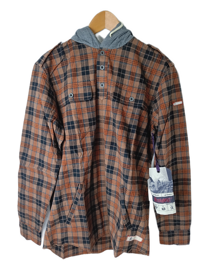 Altamont Armed Brown Plaid Woven L/s Vintage Hooded Flannel Hooded Sweatshirt
