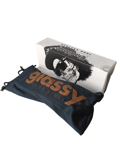 Glassy The BackForty Todd Bratrud Eazy-E Box Artwork Black Gold Vintage Sunglasses
