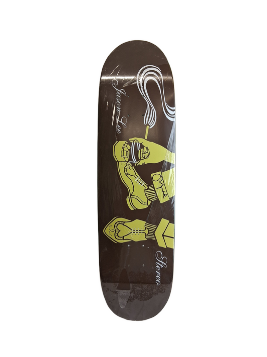 Stereo Jason Lee Autographed Shoes Screen Printed Graphic Brown Yellow White Size 8.75" Vintage NOS Autographed Reissue Shaped Deck