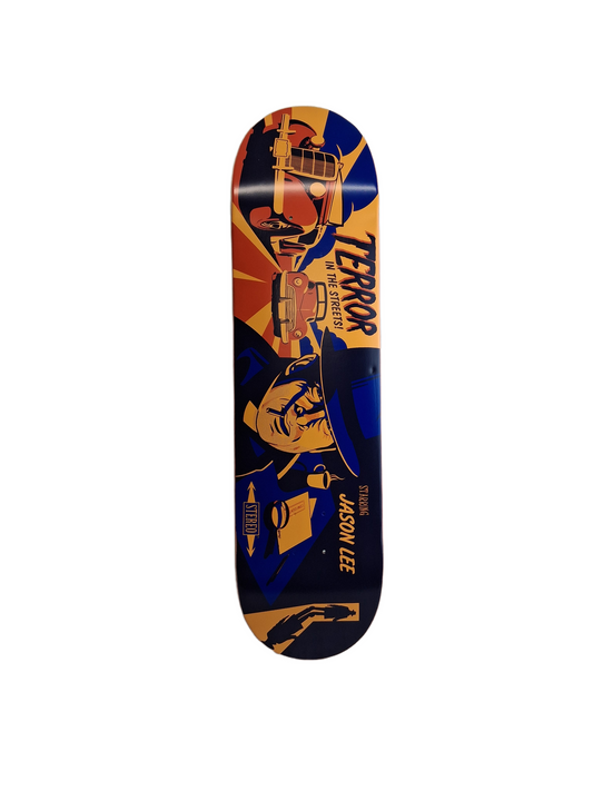 Stereo Jason Lee Terror In The Streets Starring Jason Lee Blue Orange Multi Size 8.25" Vintage NOS Deck