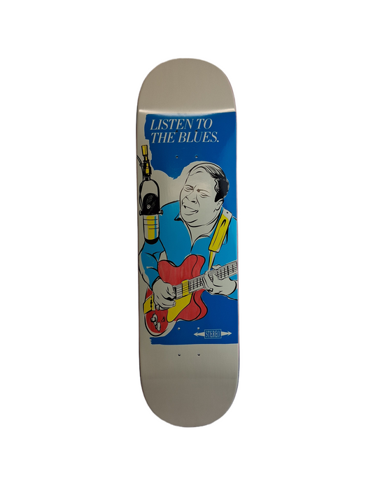Stereo Listen To The Blues B B King Red Woodgrain Guitar Multi Size 8.375" Vintage NOS Deck