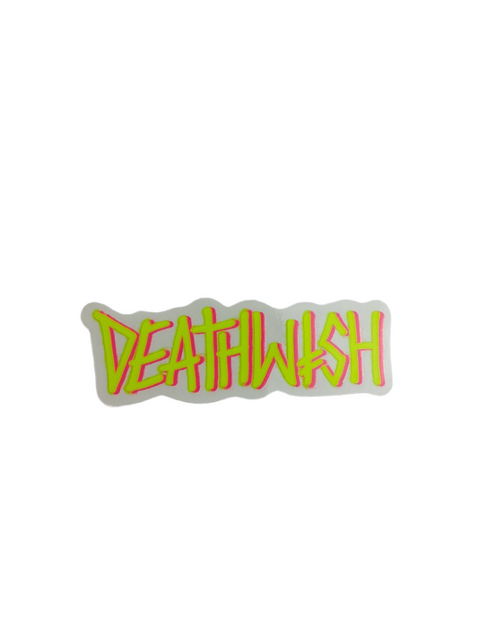 Deathwish Deathwish Spray Clear Neon Yellow Pink 6.4" X 2" Vintage NOS Sticker