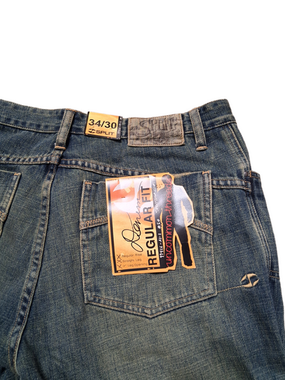 Split Split USA Splicer KHK Size 34 W 30 L Vintage Regular Fit Straight Leg Vintage Denim Blue Jeans