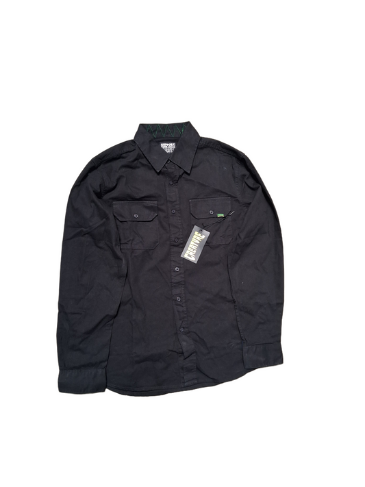 Creature Support Your Local Creature Black Green Size M Vintage Collared Button Up Shirt