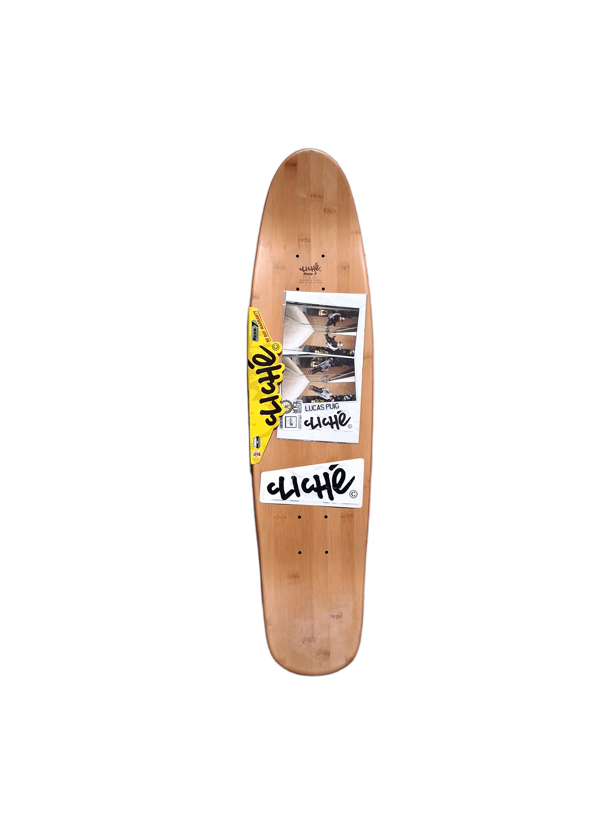 Cliché Resin-7 Bamboo Slickbottom Team Logo Purple Blue Size 7.7" Vintage NOS Shaped Cruiser Deck
