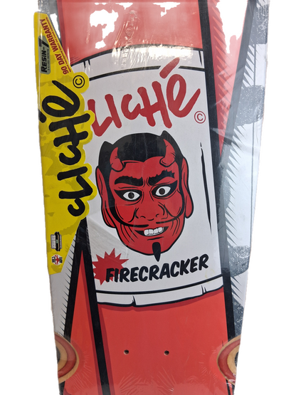 Cliché Firecracker Cruiser Red White Grey Size 8.5" Vintage NOS Shaped Cruiser Deck