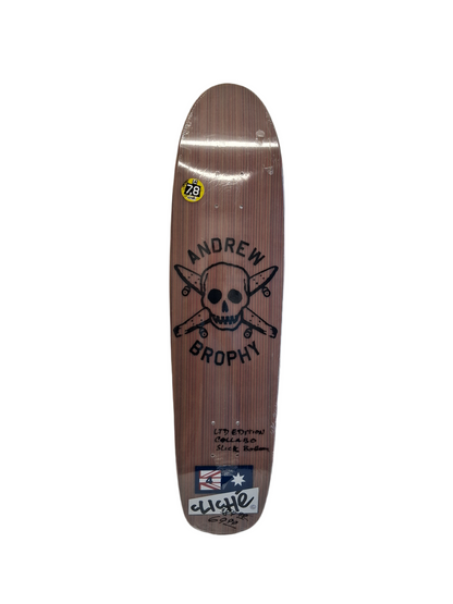 Cliché X Fourstar Andrew Brophy Skull & Crossboards Bamboo Slick Bottom Size 7.8" Vintage NOS Shaped Deck