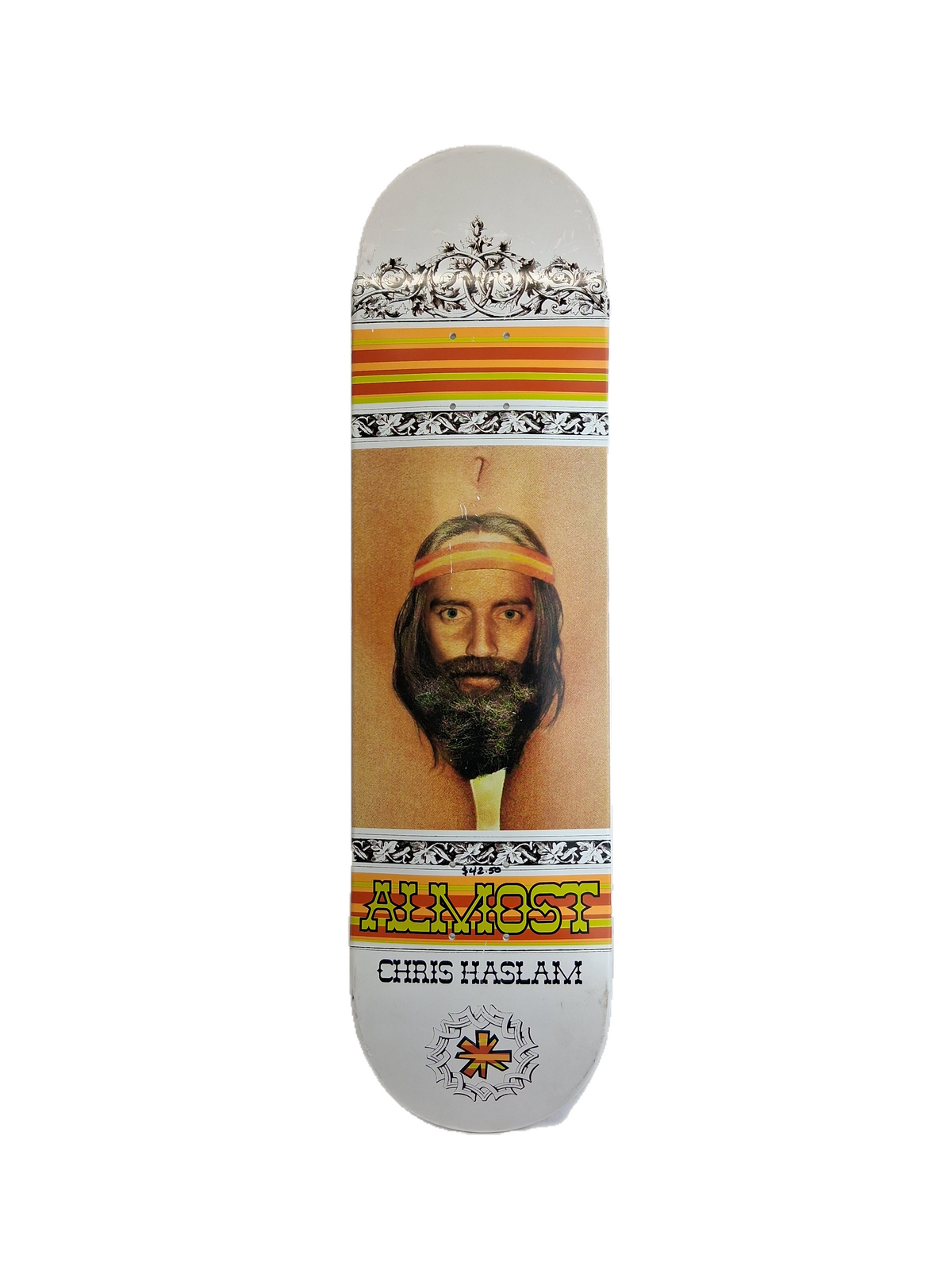 Almost Chris Haslam Beard Monster White Multi Size 8.0" Vintage NOS Deck