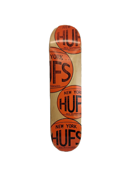Real Keith Hufnagel HUF Basketballs Natural Woodgrain Black Orange Size 7.5" Vintage NOS Deck 2002