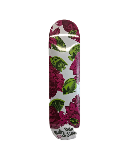 Rasa Libre Matt Field Fish & Flowers Pink Green White Size 7.78" Vintage NOS Deck 2003