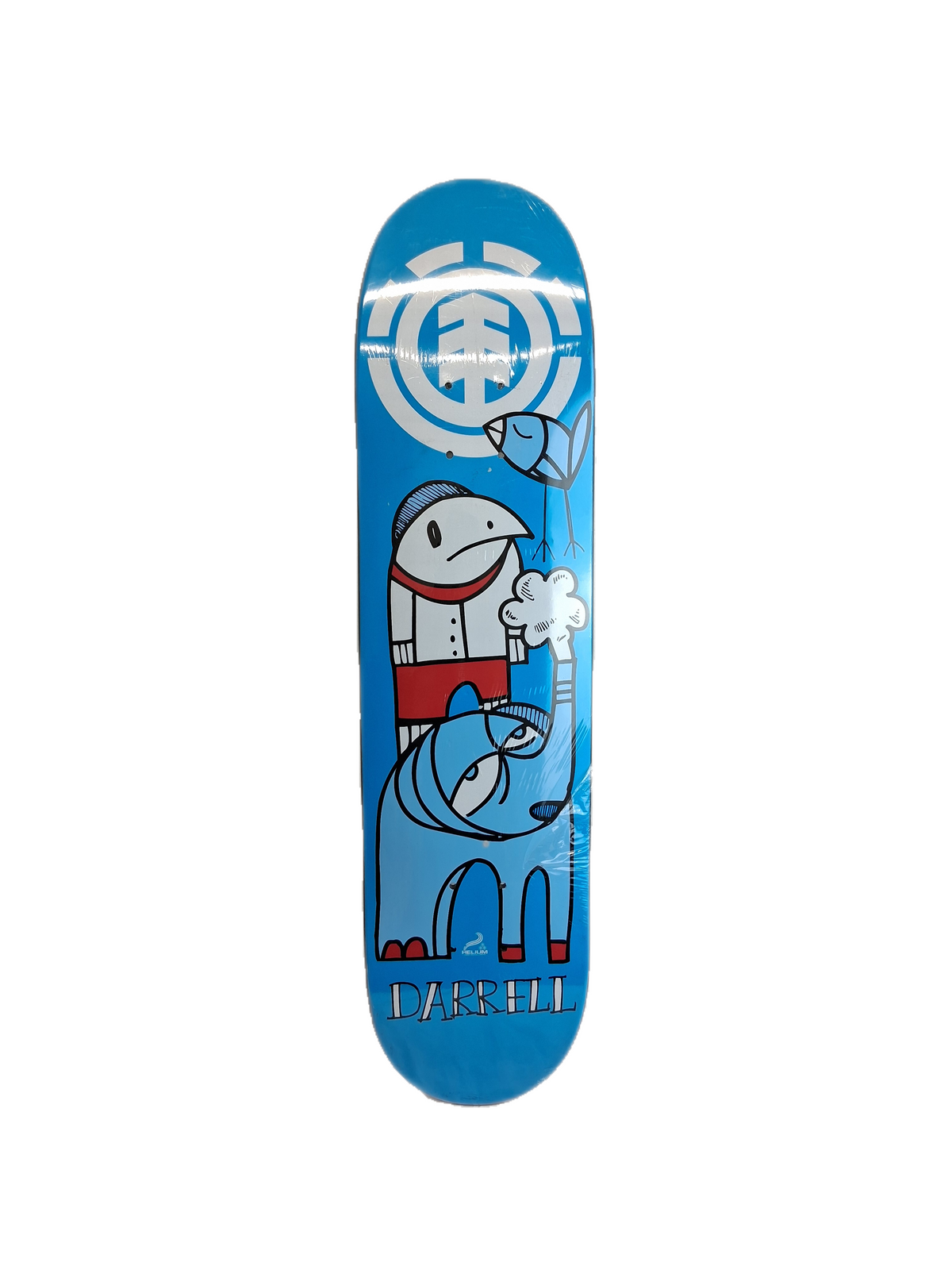 Element Darrell Stanton Helium Elephant Bird Blue White Red Size 7.625" Vintage NOS Deck
