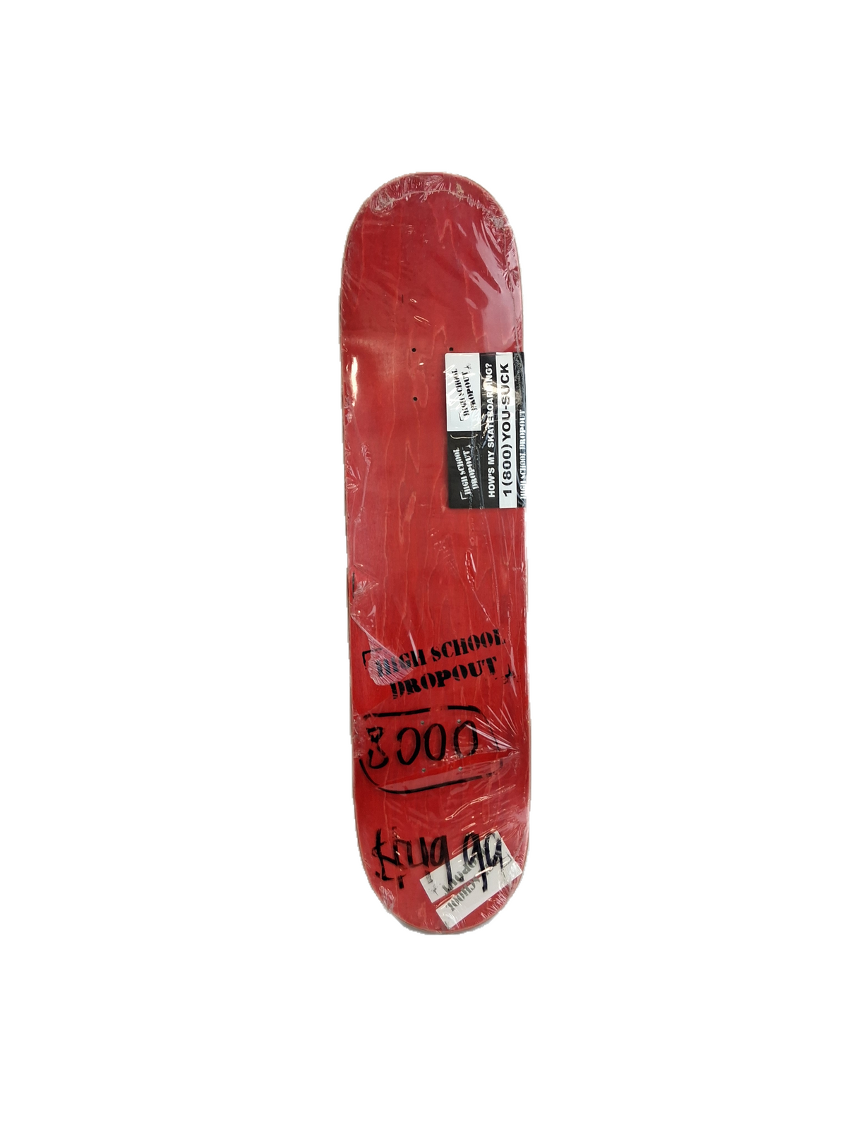 High School Drop Out Go Skateboarding White Black Multi Size 8.0" Vintage NOS Deck