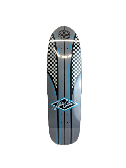 Black Label Emergency Steve Olson Pinstriped Checks Grey Black White Blue Size 9.375" Vintage NOS Shaped Deck