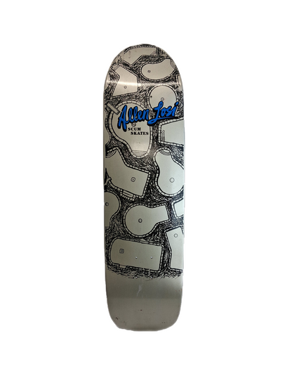 Scum Skates Allen Losi Pools Silver Metallic Blue Black Size 8.8" Vintage NOS Shaped Deck