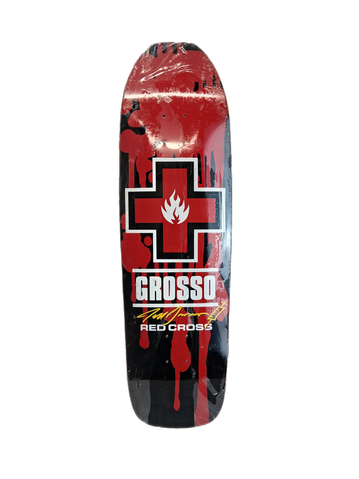 Black Label Red Cross Jeff Grosso Black Red Yellow Size 9.375" Vintage NOS Shaped Deck