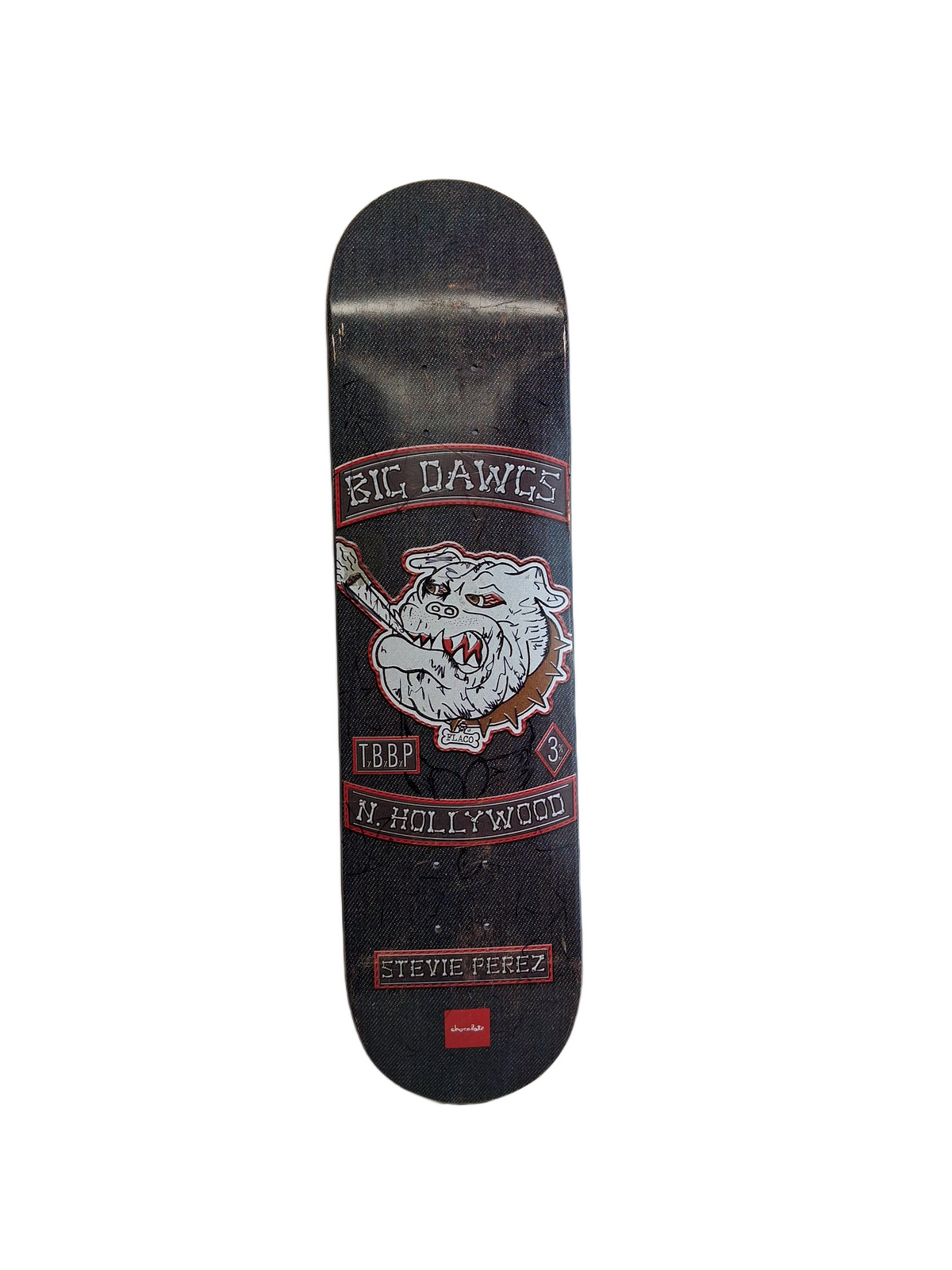 Chocolate Stevie Perez Flaco Big Dawgs 20 Year Anniversary Black Grey Red Autographed Personalized Size 8.0" Vintage NOS Autographed Deck