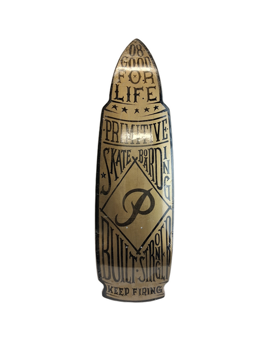 Primitive Bullet Good For Life Keep Firing Black Gold Size 9.0" Vintage NOS Shaped Deck