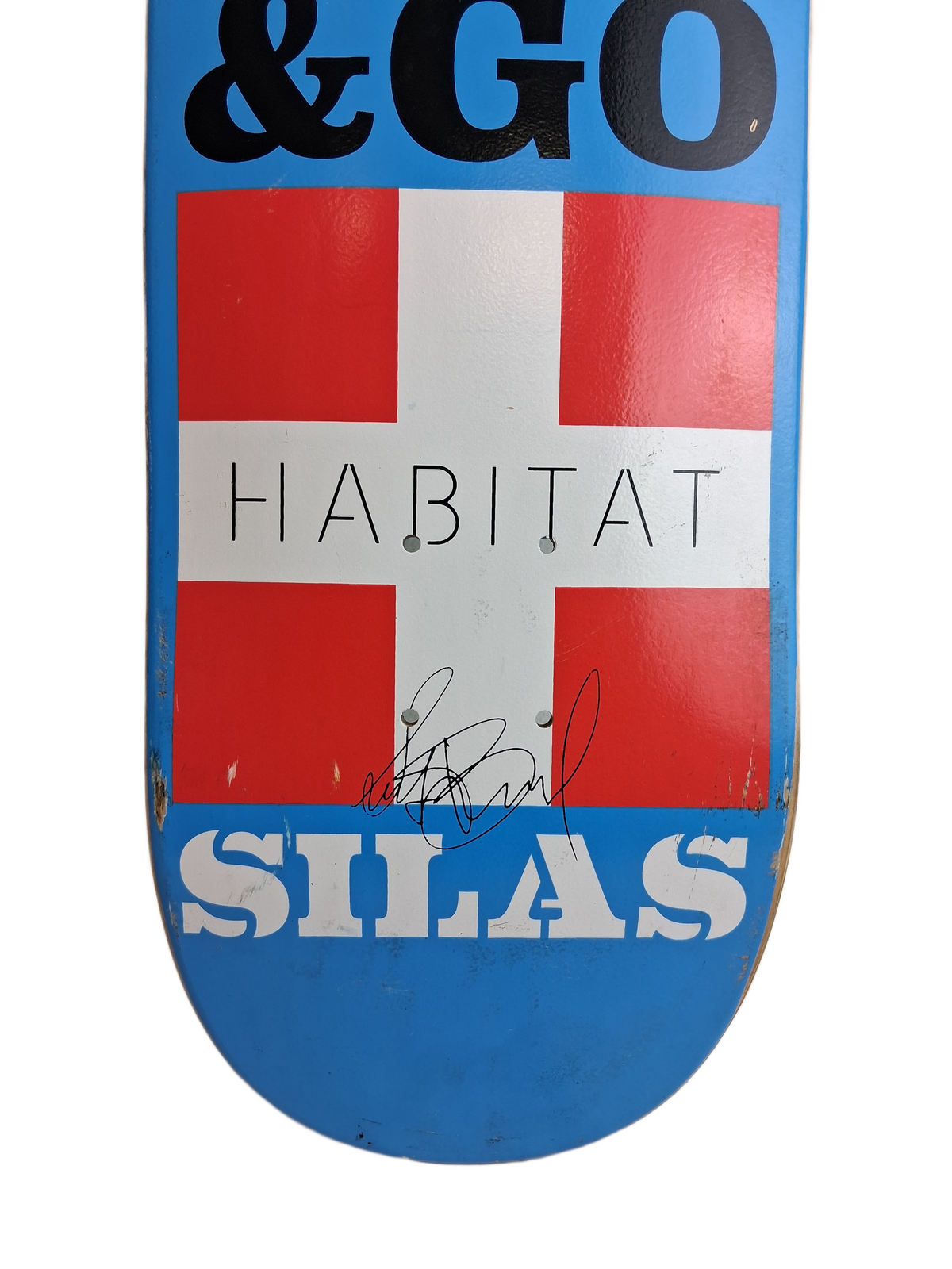Habitat Silas Baxter-Neal Autographed Pack & Go Red Cross Blue White Size 8.1" Vintage NOS Autographed Deck