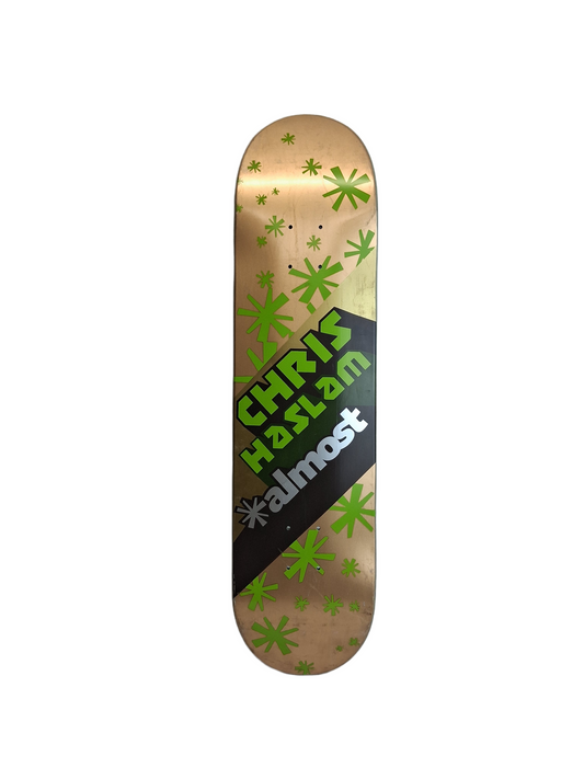 Almost Chris Haslam Gold Foil Stars Green Black Size 7.8" Vintage NOS Deck