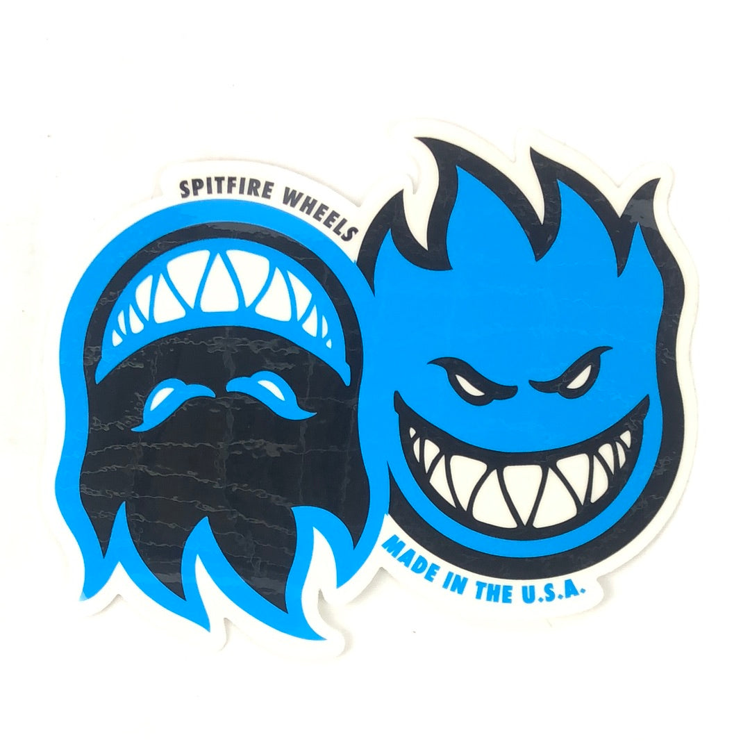 Spitfire wheels Flame Heads Blue Black 7" x 5" Sticker