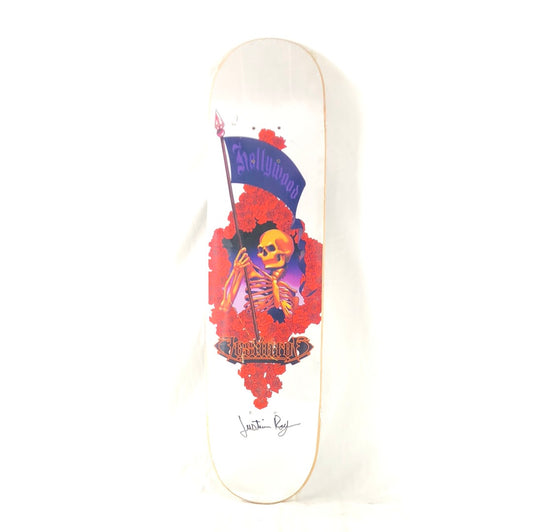 Hollywood Justin Roy Skellington and Roses White Red Purple Black Size 7.58" Skateboard Deck