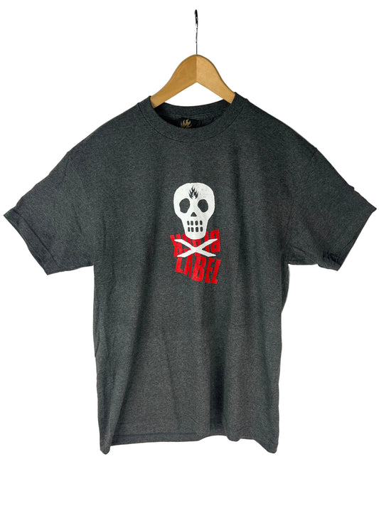 Black Label Skull Black Grey Red Size L S/s Vintage Shirt