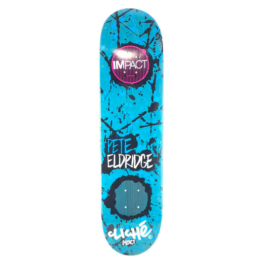 Cliché Pete Eldridge Impact Support Paint Splatters Blue/Black/White Size 8.0" Vintage NOS Deck