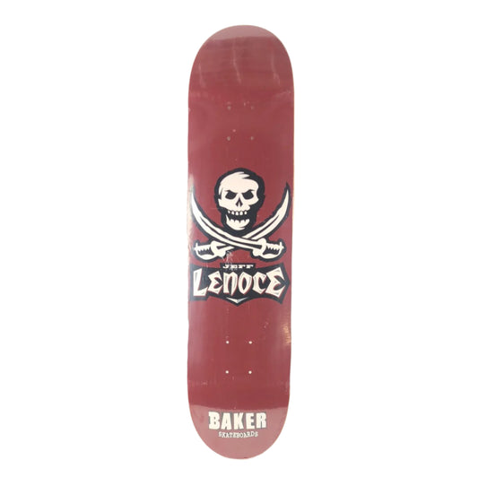 Baker Jeff Lenoce Pirate Skull Graphic Burgundy White Black Size 7.65" Skateboard Deck