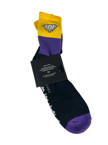 Diamond Supply Co. Purple Black Yellow Lakers Silver Diamond Logo One Size Fits All Vintage Crew Socks