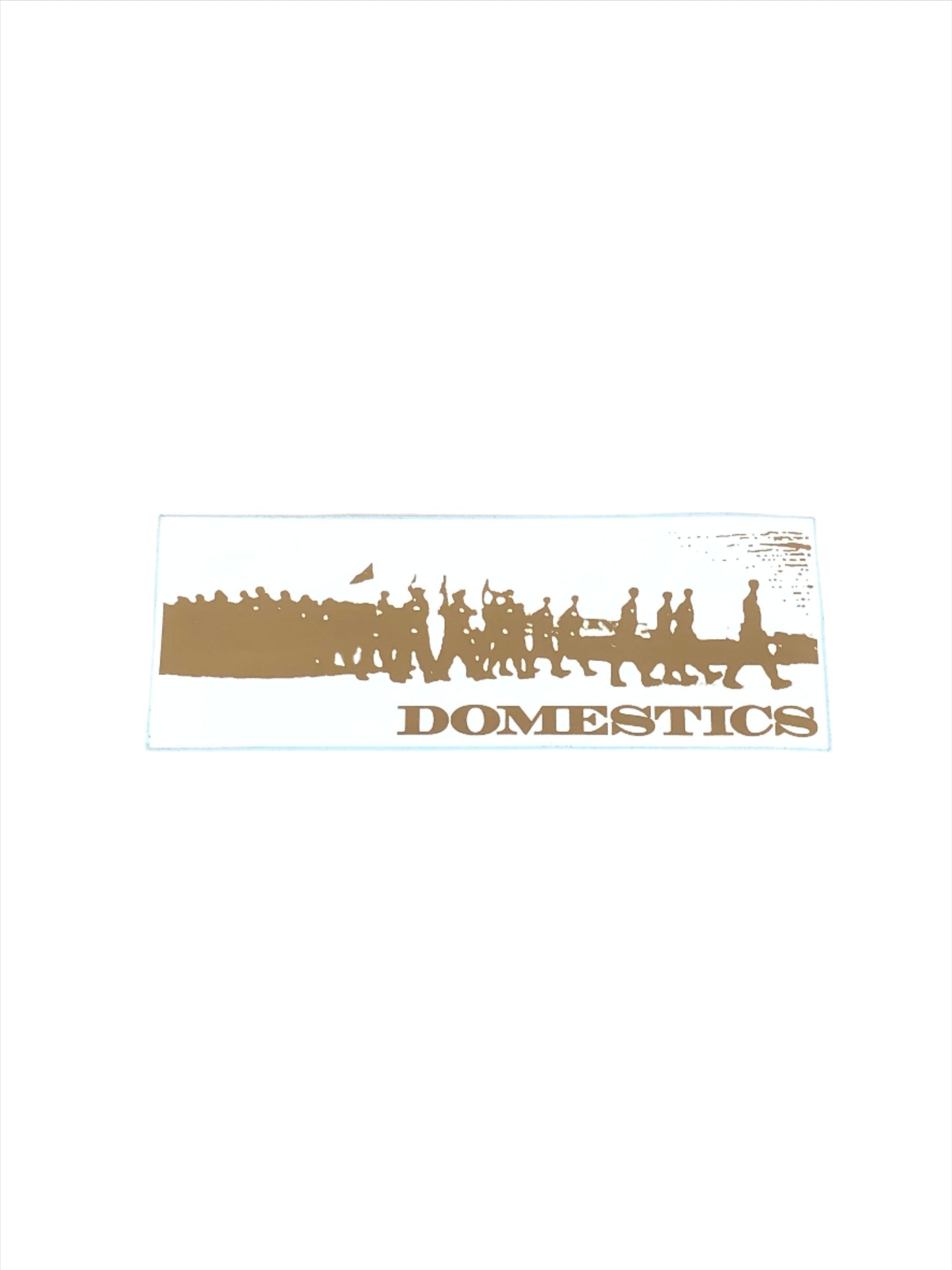 Domestics Clothing Fred Gall Marching Army White Gold 8" x 3" Rare Vintage NOS Sticker