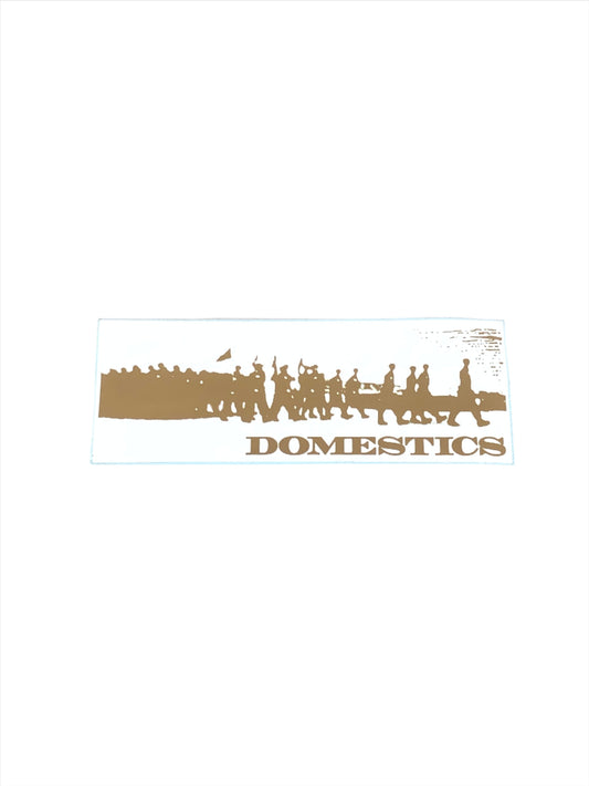 Domestics Clothing Fred Gall Marching Army White Gold 8" x 3" Rare Vintage NOS Sticker