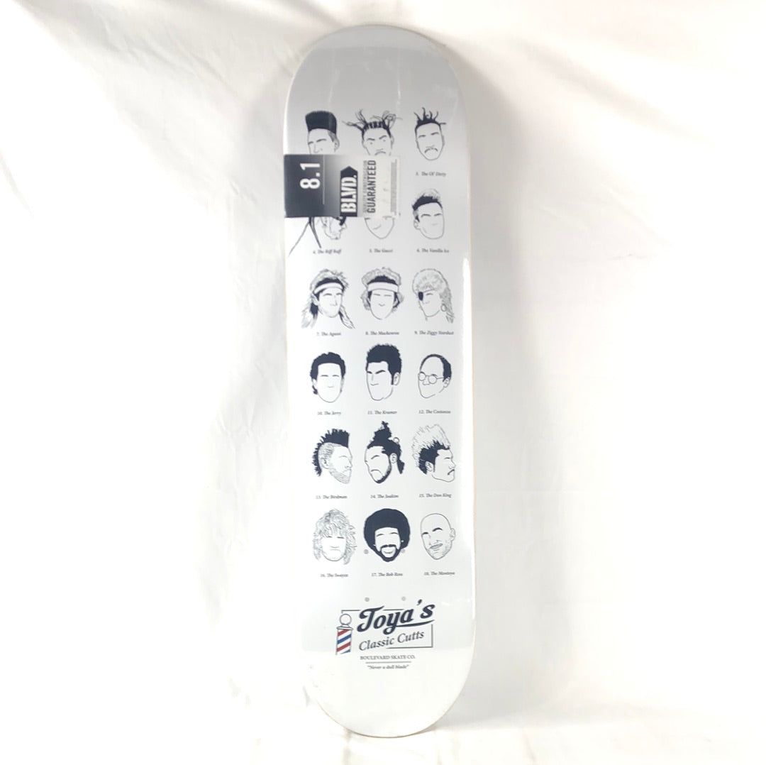 Boulevard Toya's Classic Cutts Graphic White/Black Size 8.18 Skateboard Deck